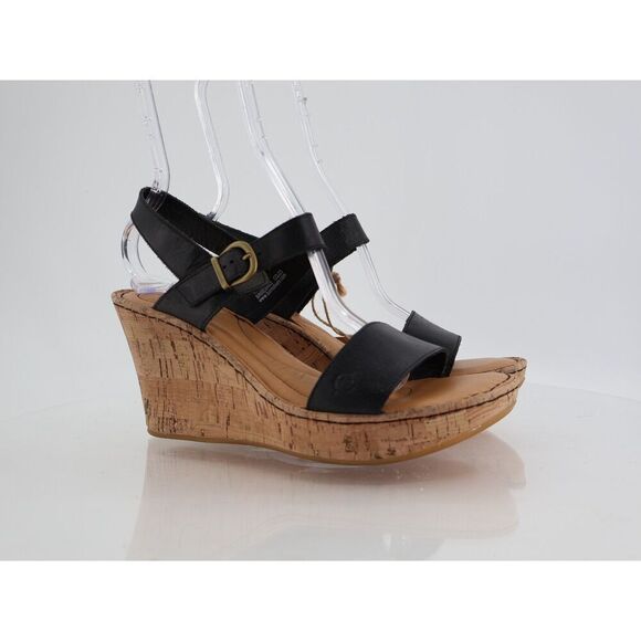 Born Lenore Platform Wedge Sandals Womens Size 10 M Black Leather Buckle Shoes - Picture 2 of 12